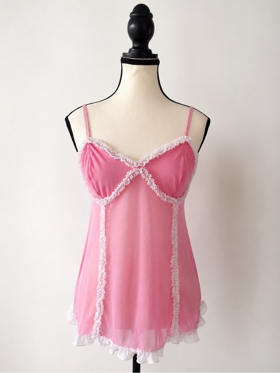 La Vie En Rose Other - La Vie en Rose Pink Sheer Mesh Ruffle Trim Babydoll Camisole Top Medium